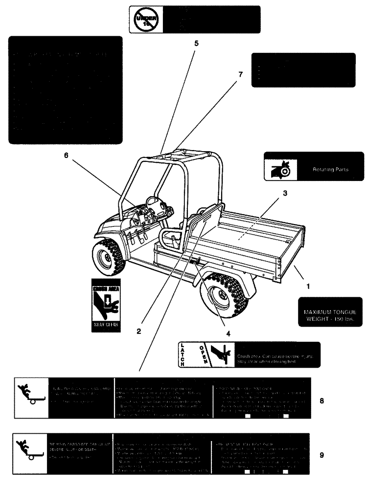 Схема запчастей Case IH SCOUT XL - (90.108.01[02]) - SAFETY DECALS - GASOLINE VEHICLE - 2-SEATER (90) - PLATFORM, CAB, BODYWORK AND DECALS