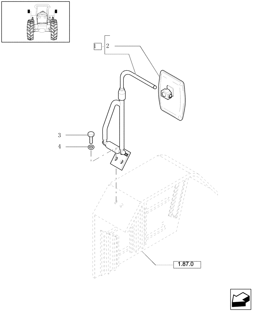 Схема запчастей Case IH JX1100U - (1.93.6/01) - (VAR.878) REAR VIEW MIRROR (L/CAB) (10) - OPERATORS PLATFORM/CAB