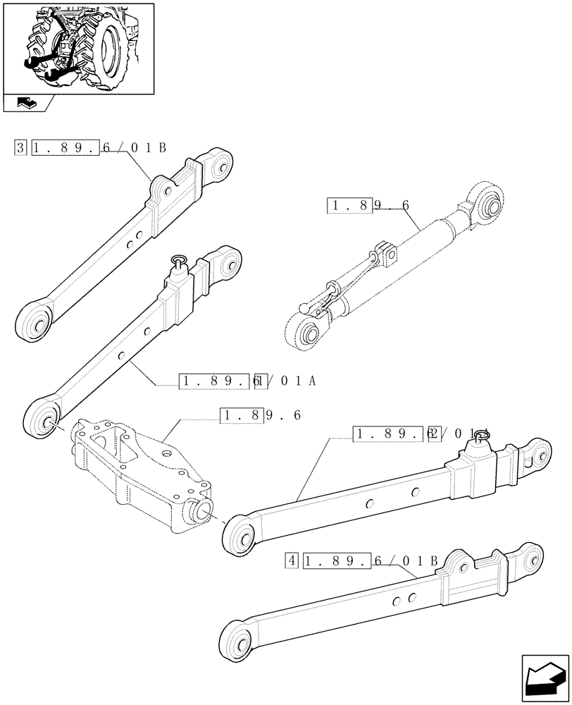 Схема запчастей Case IH FARMALL 95U - (1.89.6/01) - 3 POINT LINKAGE WITH CAT.2 FLEXIBLE ENDS FOR MDC (VAR.330902) (09) - IMPLEMENT LIFT