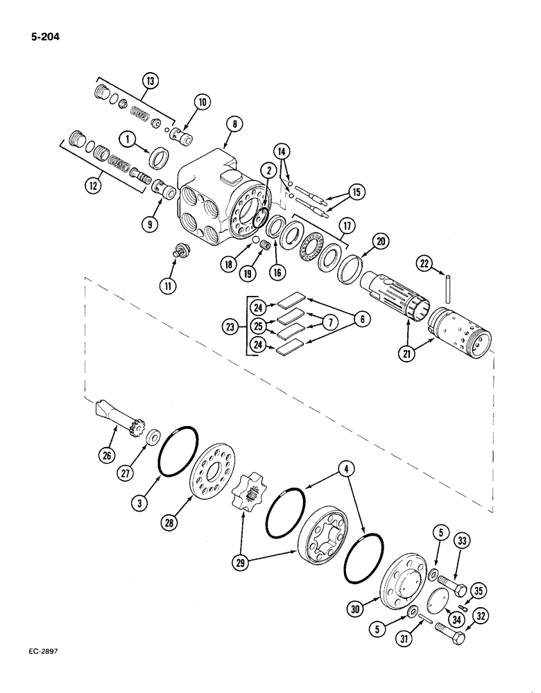 Схема запчастей Case IH 585 - (5-204) - STEERING VALVE, P.I.N. 18001 AND AFTER, DANFOSS OSPC 100 (05) - STEERING