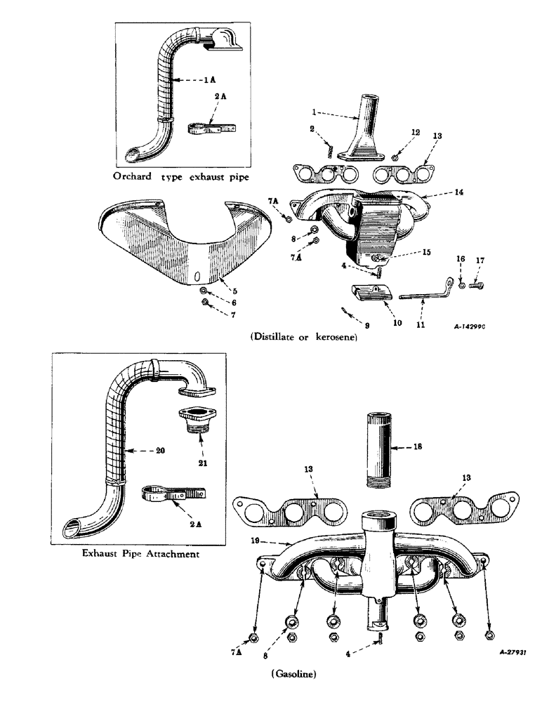 Схема запчастей Case IH FARMALL H - (035) - ENGINE, MANIFOLD AND EXHAUST PIPE (01) - ENGINE
