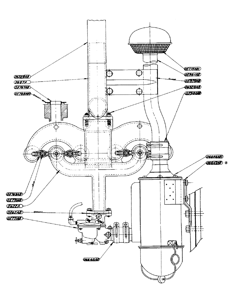Схема запчастей Case IH S-SERIES - (016) - GASOLINE MANIFOLD, CARBURETOR AND AIR CLEANER ASSEMBLY, S, SC, SO (02) - ENGINE