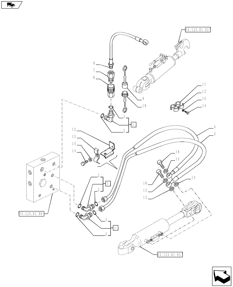 Схема запчастей Case IH PUMA 200 - (35.124.01[04]) - RIGHT LIFT ROD AND TOP LINK HYDRAULIC ADJUST W/ELECTRONIC CONTROL - PIPES AND SUPPORTS (VAR.728484) (35) - HYDRAULIC SYSTEMS
