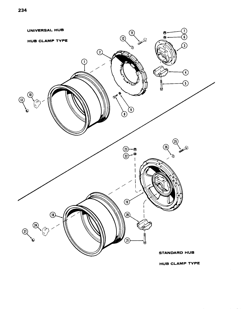 Схема запчастей Case IH 870 - (234) - REAR WHEELS WITH 38 INCH RIMS, MANUAL ADJUSTABLE, USED WITH 3-3/16 INCH DIAMETER AXLE (06) - POWER TRAIN
