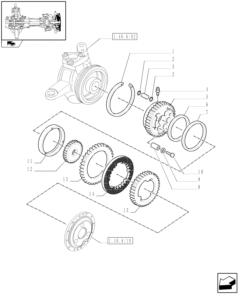 Схема запчастей Case IH PUMA 115 - (1.40. 6/14[01]) - 4WD (CL.3) FRONT AXLE WITH LIMITED SLIP DIFF. L/ST. SENSOR W/BRAKES - BRAKES (VAR.330425) (04) - FRONT AXLE & STEERING