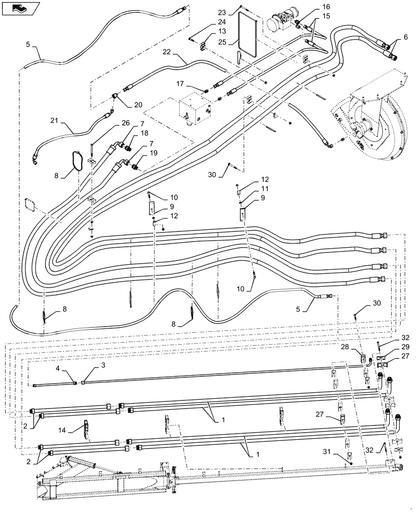 Схема запчастей Case IH 1265 - (35.944.AI[05]) - HYDRAULICS LEFT DRAFT TUBE FOR 36/22 (35) - HYDRAULIC SYSTEMS