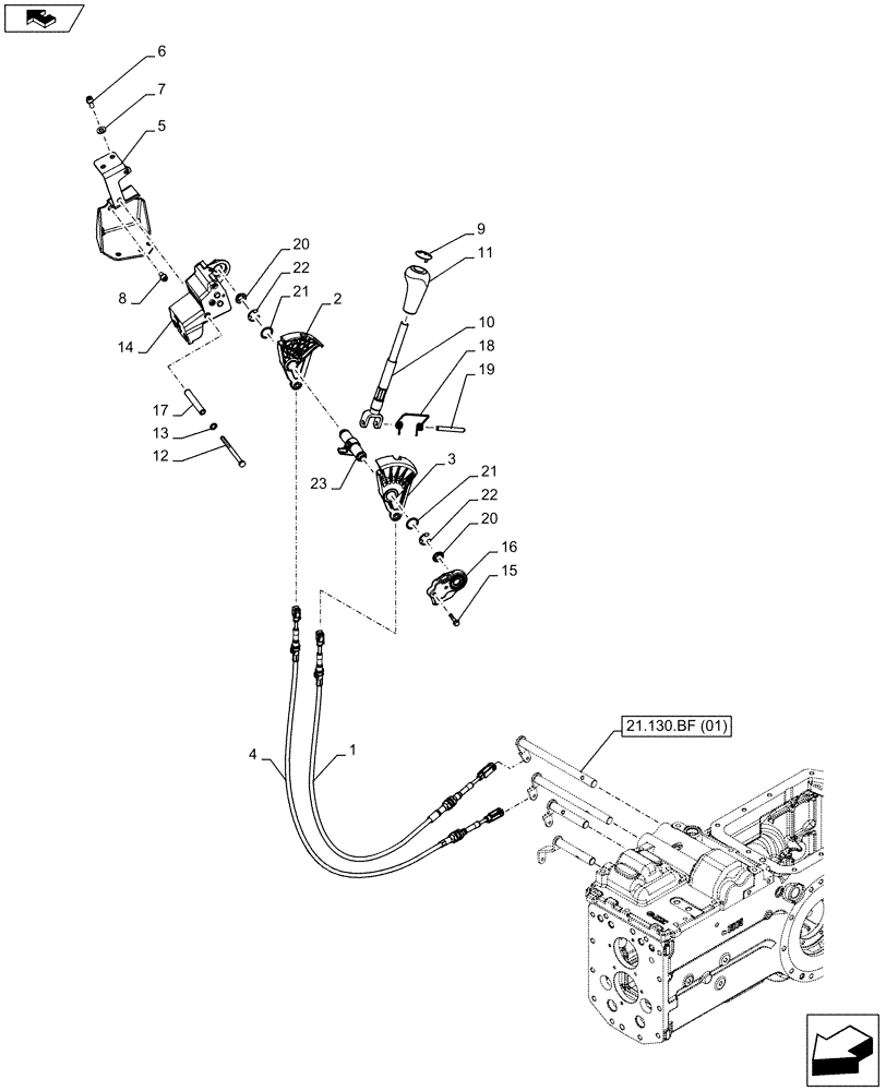 Схема запчастей Case IH FARMALL 115C - (21.130.BC[10]) - RANGE, CONTROL LEVER (21) - TRANSMISSION