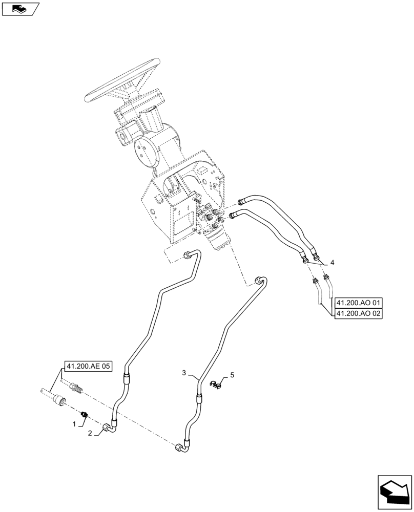 Схема запчастей Case IH MAXXUM 140 - (41.200.AE[03]) - VAR - 333679 + STD - HYDROSTATIC STEERING WITH 80L/MIN FD PUMP AND CAB SUSPENSION STEERING MOTOR PIPES (41) - STEERING