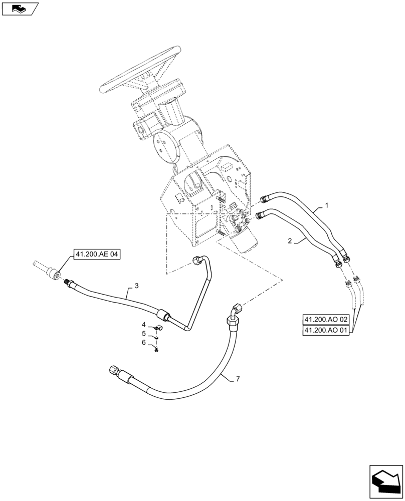 Схема запчастей Case IH MAXXUM 115 - (41.200.AE[01]) - VAR - 330658 + STD - HYDROSTATIC STEERING WITH 113L/MIN CCLS PUMP -STEERING MOTOR PIPES (41) - STEERING
