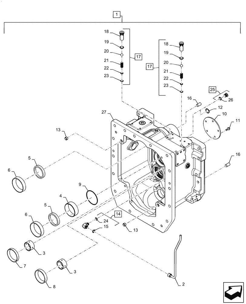 Схема запчастей Case IH MAGNUM 370 - (21.504.AP[01]) - TRANSMISSION - CVT - FRONT COVER ASSY. (21) - TRANSMISSION