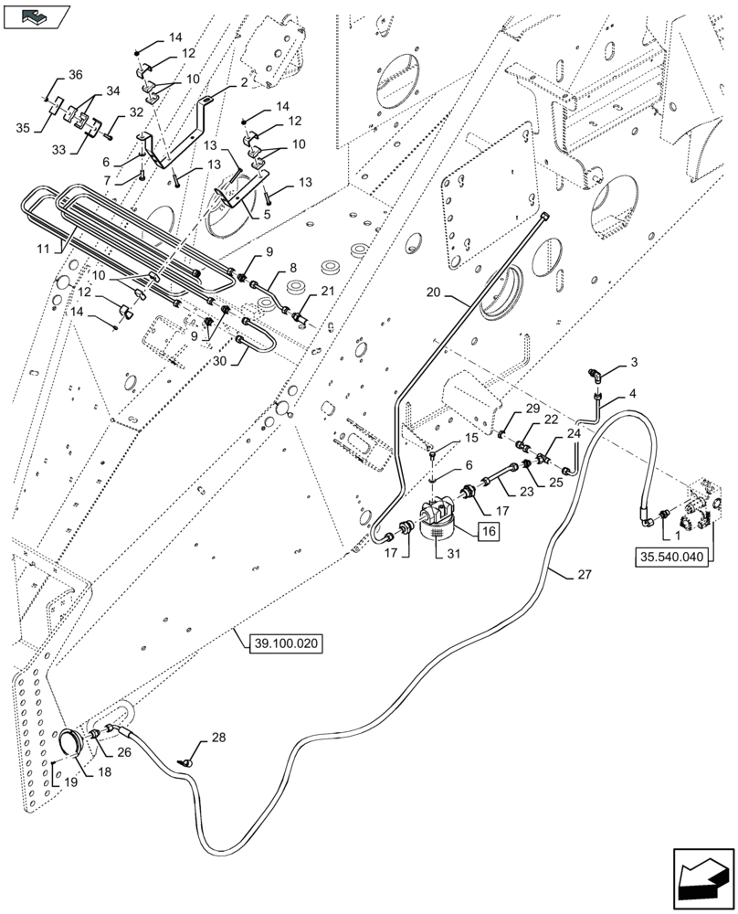 Схема запчастей Case IH LB324P - (35.540.051) - TENSION RAILS, OIL FILTER - D024 (35) - HYDRAULIC SYSTEMS