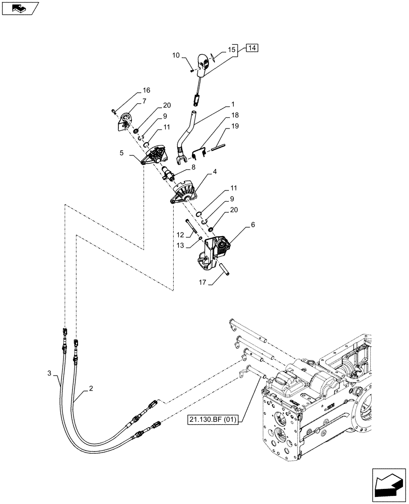 Схема запчастей Case IH FARMALL 115C - (21.130.BC[08]) - VAR - 744761, 744762, 744763 - GEARSHIFT, CONTROL LEVER (21) - TRANSMISSION
