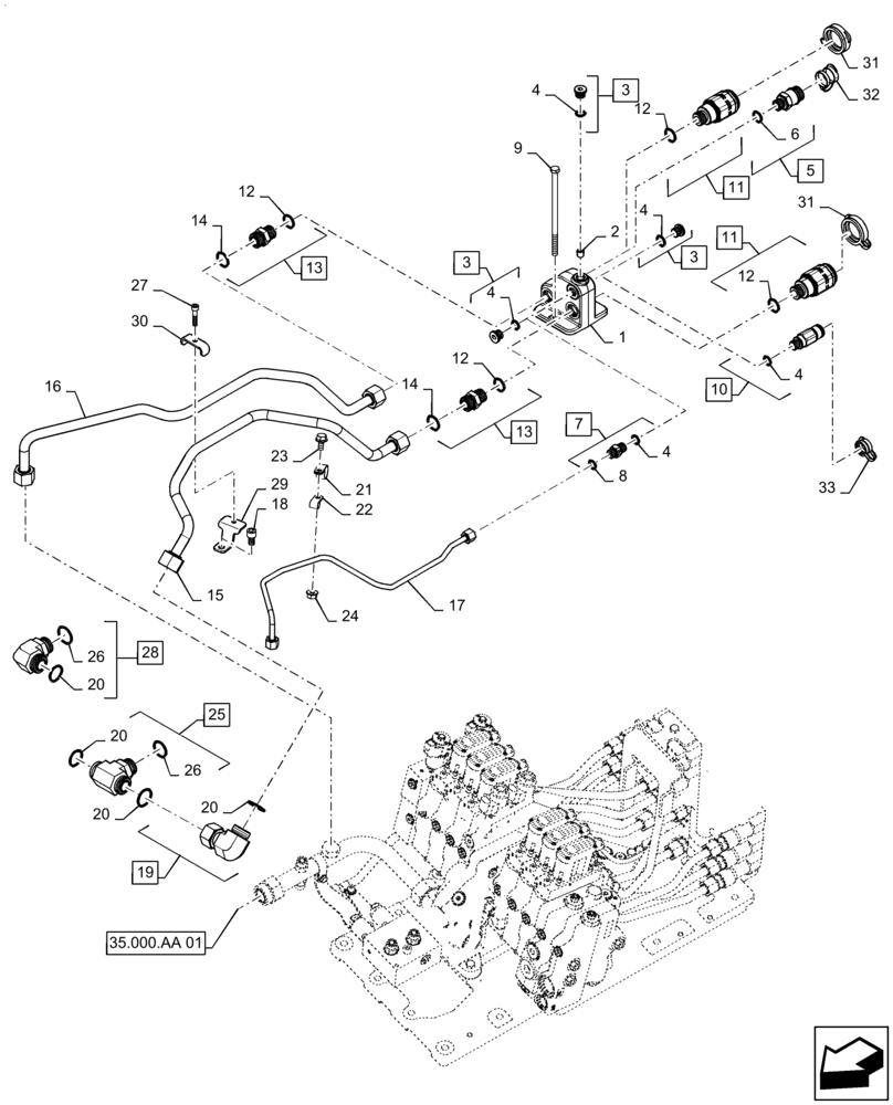 Схема запчастей Case IH MAGNUM 280 - (35.204.AX[01]) - HYDRAULIC POWER BEYOND, MOTOR RETURN VALVE (35) - HYDRAULIC SYSTEMS