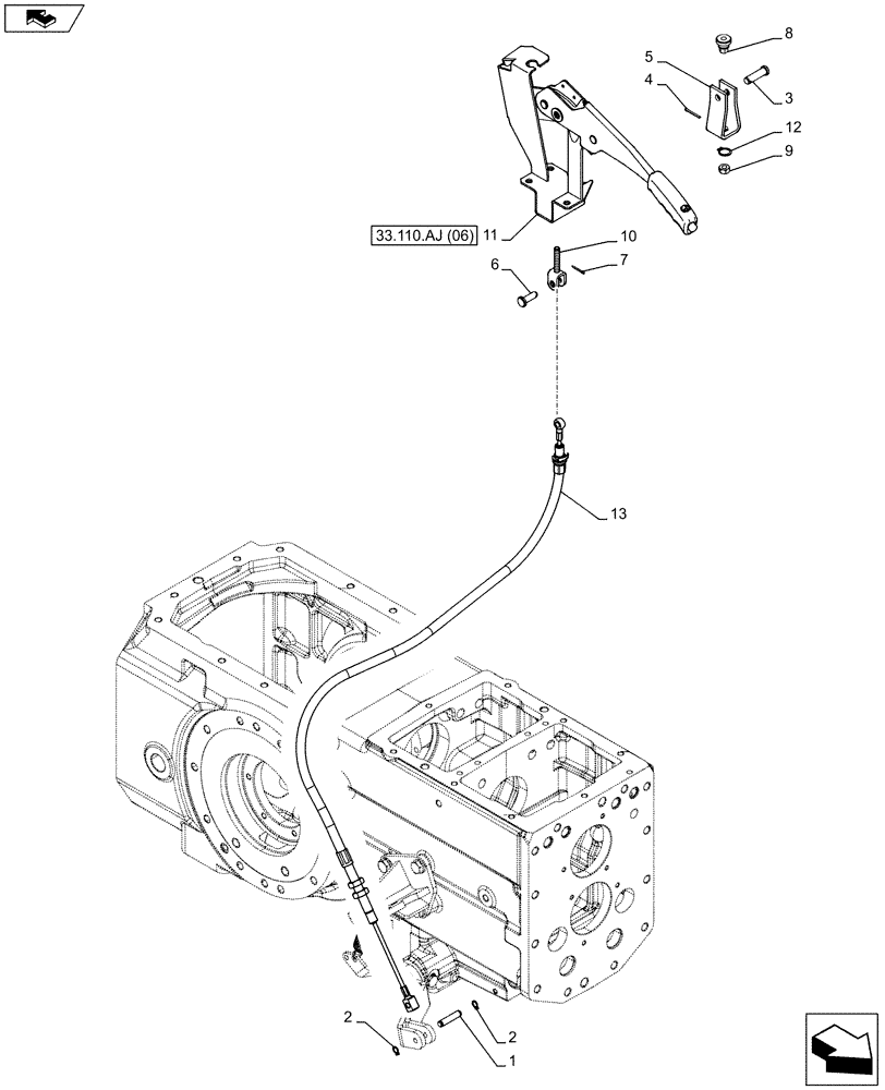 Схема запчастей Case IH FARMALL 95C - (33.110.AJ[05]) - VAR - 392315, 394315, 334187, 334188, 334190, 334191 - HAND BRAKE, W/O CAB (33) - BRAKES & CONTROLS