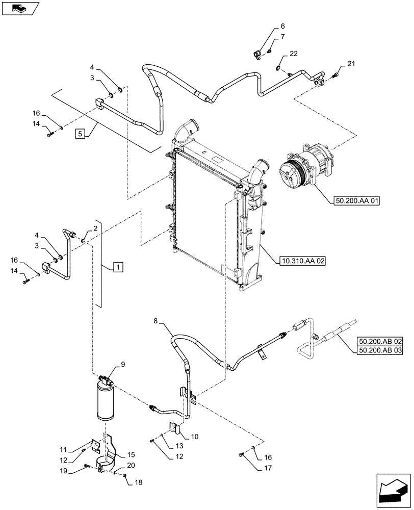 Схема запчастей Case IH MAXXUM 140 - (50.200.AB[01]) - VAR - 330463 + STD - AIR CONDITIONING PIPES - C7171 (50) - CAB CLIMATE CONTROL