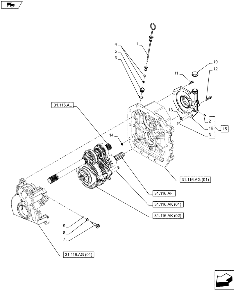 Схема запчастей Case IH FARMALL 95C - (31.116.AG[02]) - VAR - 743768 - PTO 540/540E/1000 RPM, HYDRAULIC, CASING, OIL FILL & DIPSTICK (31) - IMPLEMENT POWER TAKE OFF