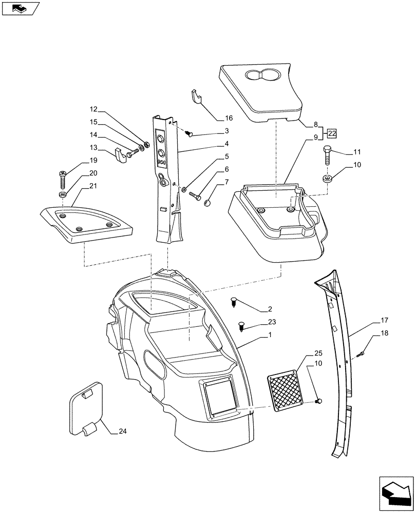 Схема запчастей Case IH PUMA 185 - (90.160.03[01A]) - CAB SIDE COVERS - LH - D9014 (90) - PLATFORM, CAB, BODYWORK AND DECALS