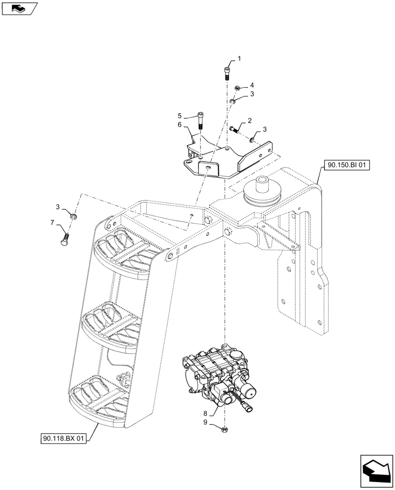 Схема запчастей Case IH MAXXUM 110 - (35.204.BS[03]) - VAR - 332563, 332560, 334560, 743900 - 2 MECHANICAL MID MOUNTED VALVES - DISTRIBUTOR AND SUPPORT (35) - HYDRAULIC SYSTEMS
