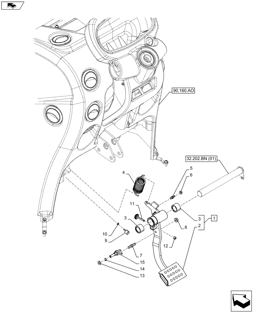 Схема запчастей Case IH FARMALL 85C - (18.100.AF[03]) - VAR - 744762, 744763, 744764 - CLUTCH MECHANISM, PEDAL, W/ CAB - END YR 02-MAY-2014 (18) - CLUTCH