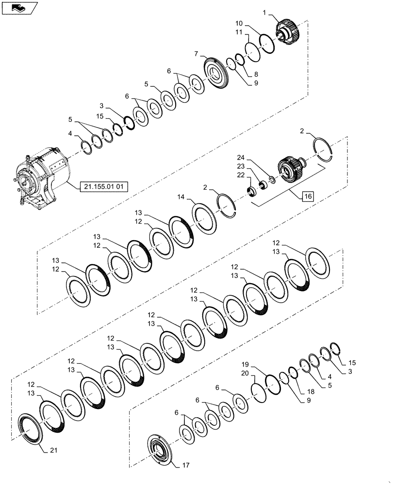 Схема запчастей Case IH MAGNUM 235 - (21.155.AA[03]) - POWERSHIFT - RANGE TRANSMISSION - MFD CLUTCH AND PARKING BRAKE, NA - DANA 12 BOLT - BSN ZDRD04268 (21) - TRANSMISSION