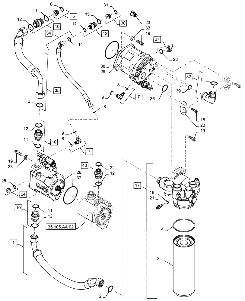 Схема запчастей Case IH MAGNUM 370 - (35.000.AA[12]) - CVT - TWIN/MEGA FLOW HYDRAULIC SYSTEM (35) - HYDRAULIC SYSTEMS