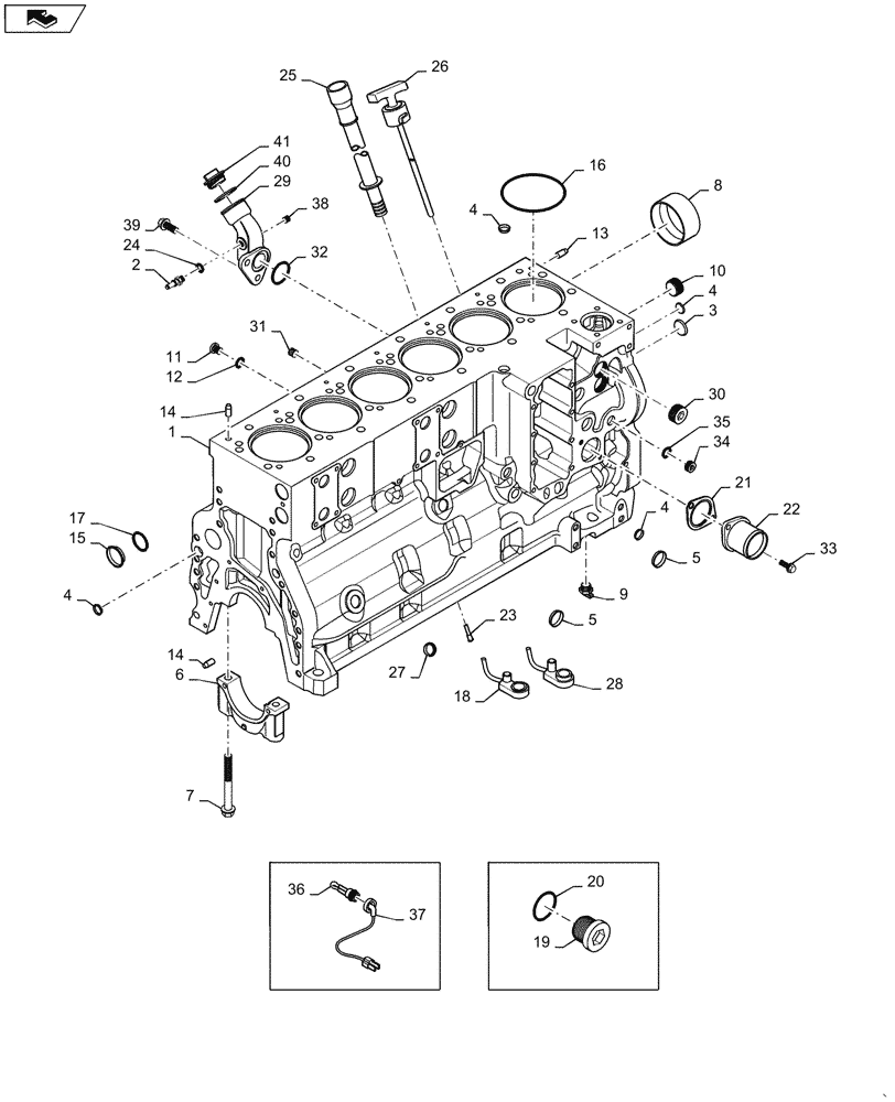 Схема запчастей Case IH MX245 - (02-25) - CYLINDER BLOCK - ENGINE BLOCK HEATERS (02) - ENGINE