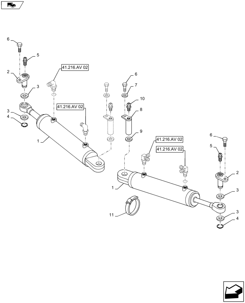 Схема запчастей Case IH MAXXUM 140 - (41.216.AN[05]) - VAR - 330429, 330430 - CL.4 SUSPENDED FRONT AXLE - HYDRAULIC STEERING CYLINDER (41) - STEERING
