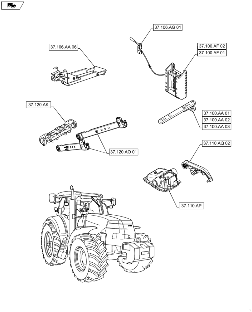 Схема запчастей Case IH MAXXUM 140 - (37.000.00) - SECTION INDEX - HITCHES, DRAWBARS AND IMPLEMENT COUPLINGS (37) - HITCHES, DRAWBARS & IMPLEMENT COUPLINGS