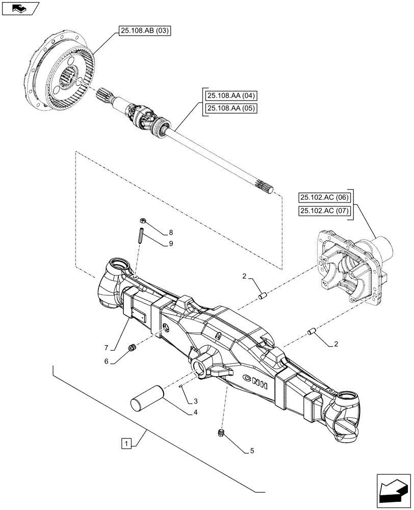 Схема запчастей Case IH FARMALL 105C - (25.100.AD[03]) - VAR - 744581, 337322 - 4WD FRONT AXLE, HOUSING (HEAVY DUTY) (25) - FRONT AXLE SYSTEM