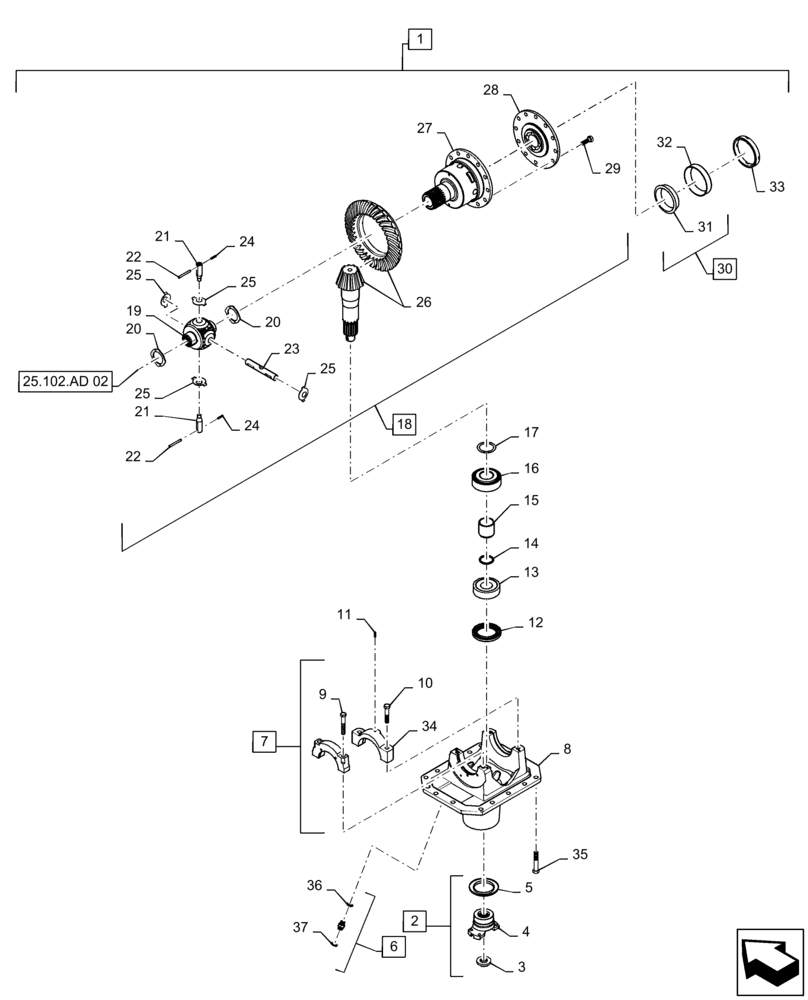 Схема запчастей Case IH MAGNUM 260 - (25.102.AD[01]) - VAR - 429286 DIFFERENTIAL, CLASS 4.5 (25) - FRONT AXLE SYSTEM
