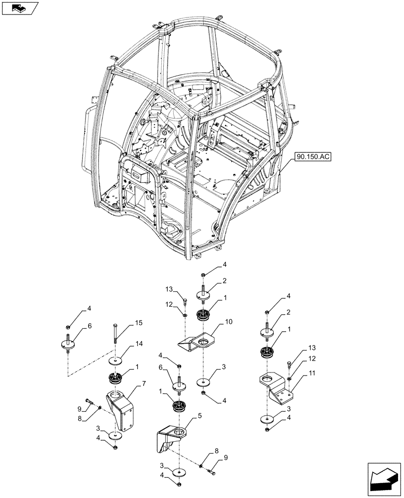 Схема запчастей Case IH FARMALL 115C - (90.150.BB[01]) - VAR - 743573, 743596, 334179, 334180, 334183, 334185, 334211, 744588, 336606, 391606 - CAB SUPPORT (90) - PLATFORM, CAB, BODYWORK AND DECALS