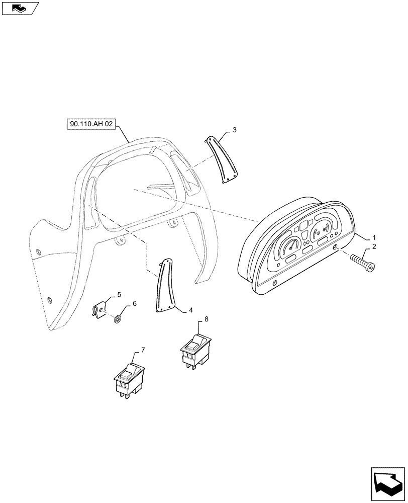 Схема запчастей Case IH MAXXUM 110 - (55.512.BQ[02]) - VAR - 330764 + STD - INSTRUMENT CLUSTER AND SWITCHES (55) - ELECTRICAL SYSTEMS