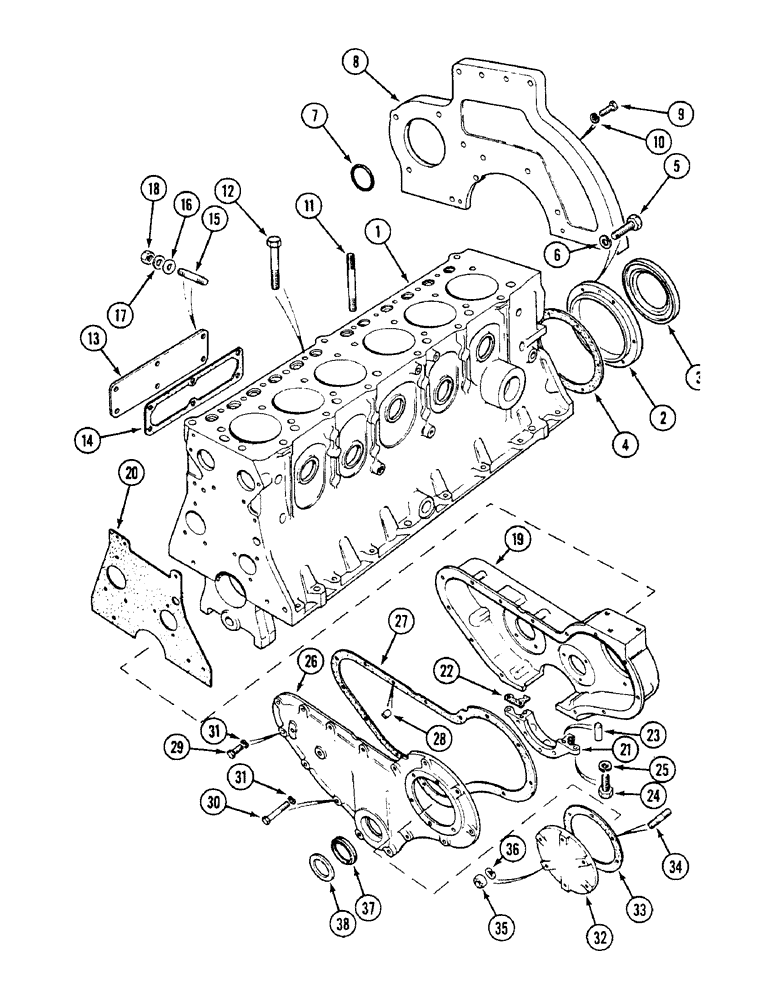 Схема запчастей Case IH 1594 - (2-22) - CYLINDER BLOCK COVERS (02) - ENGINE