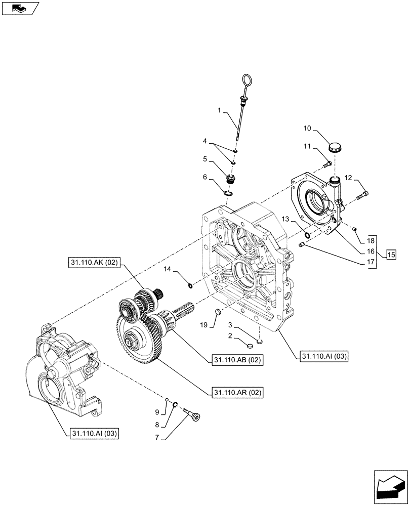 Схема запчастей Case IH FARMALL 85C - (31.110.AI[04]) - VAR - 743565 - PTO 540 RPM - HYDRAULIC, CASING, OIL FILL & DIPSTICK (31) - IMPLEMENT POWER TAKE OFF