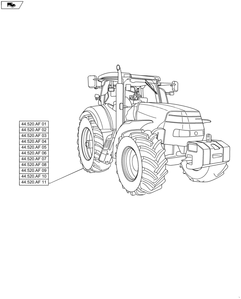 Схема запчастей Case IH MAXXUM 115 - (44.000.00[02]) - SECTION INDEX - WHEELS - REAR (44) - WHEELS