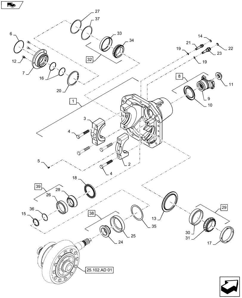 Схема запчастей Case IH MAGNUM 190 - (25.102.04[01]) - CNH AXLE - PINION ASSY WITH DIFFERENTIAL CL 4.75 (25) - FRONT AXLE SYSTEM