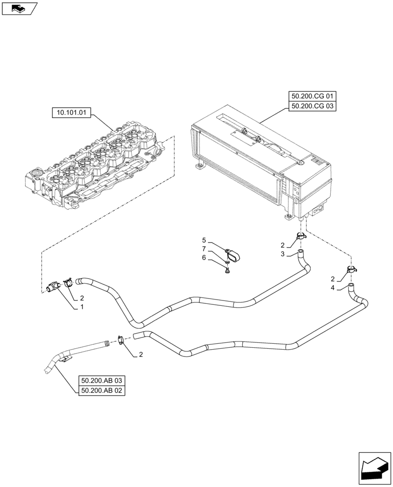 Схема запчастей Case IH MAXXUM 115 - (50.200.AB[04]) - VAR - 330643 + STD - AIR CONDITIONING PIPES (50) - CAB CLIMATE CONTROL