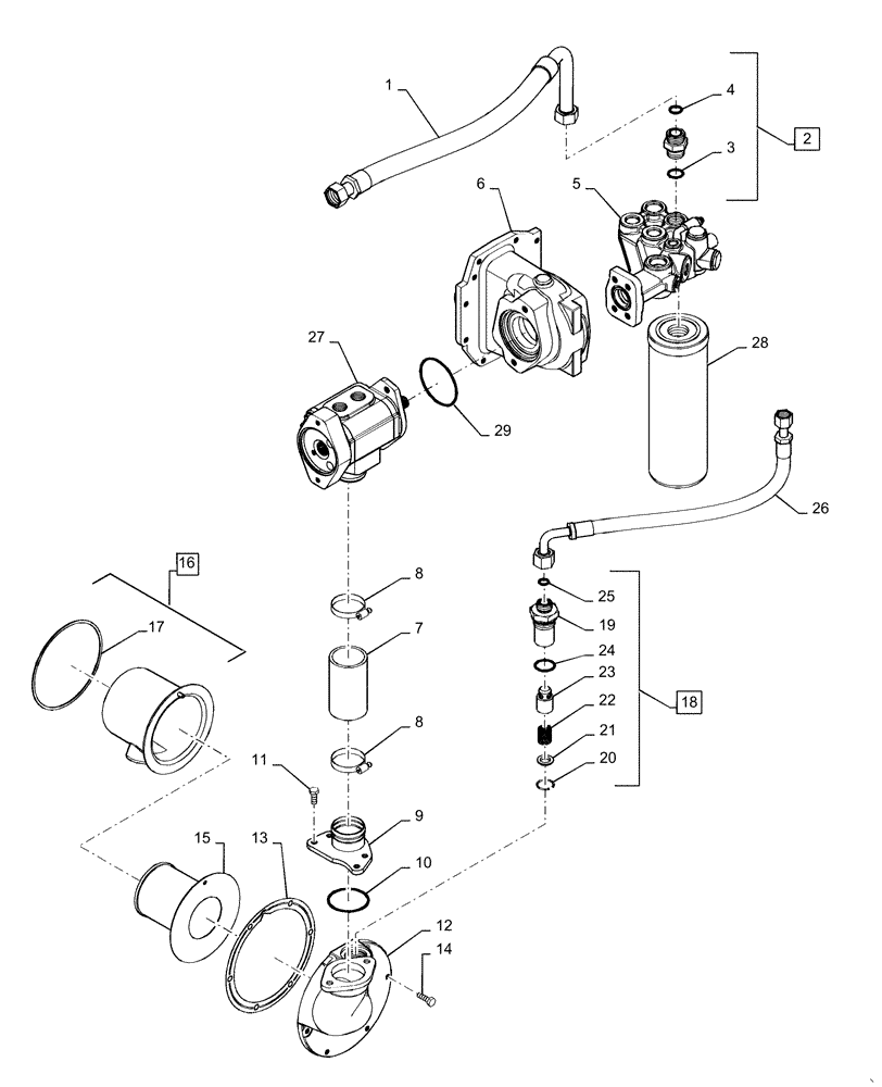 Схема запчастей Case IH MAGNUM 280 - (35.105.AA[01]) - POWERSHIFT - HYDRAULIC SYSTEM, CHARGE PUMP (35) - HYDRAULIC SYSTEMS