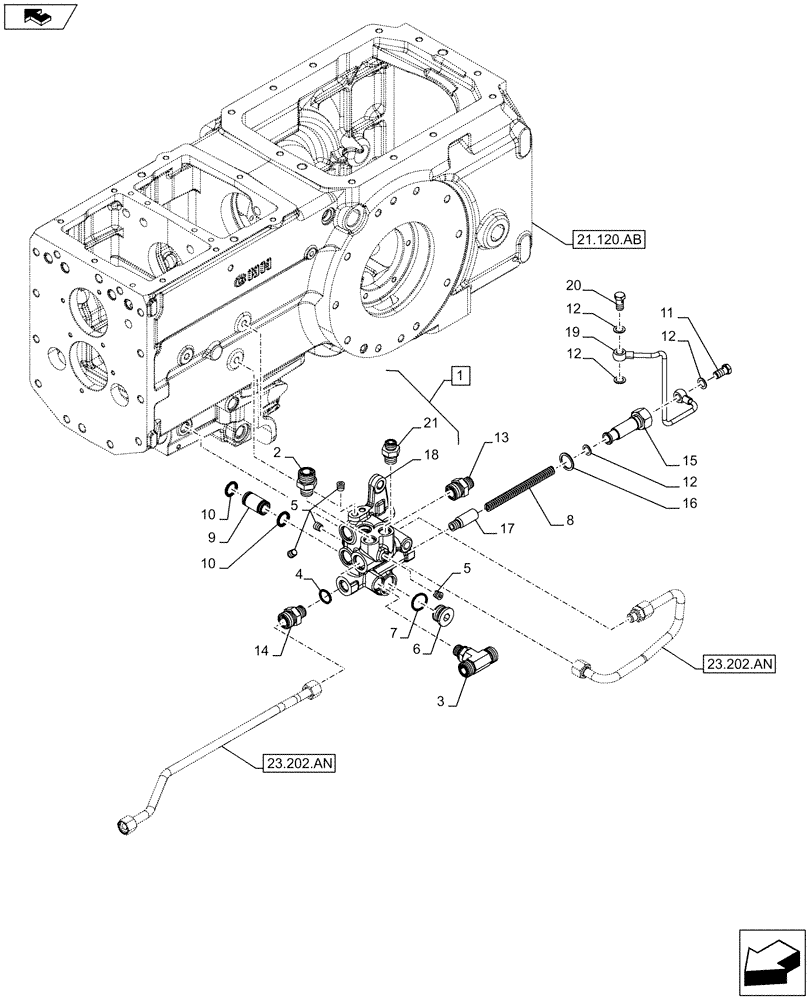Схема запчастей Case IH FARMALL 115C - (23.202.AJ[07]) - VAR - 743564 - DIFFERENTIAL LOCK, VALVE (4WD - SHUTTLE), W/ CAB (23) - FOUR WHEEL DRIVE SYSTEM
