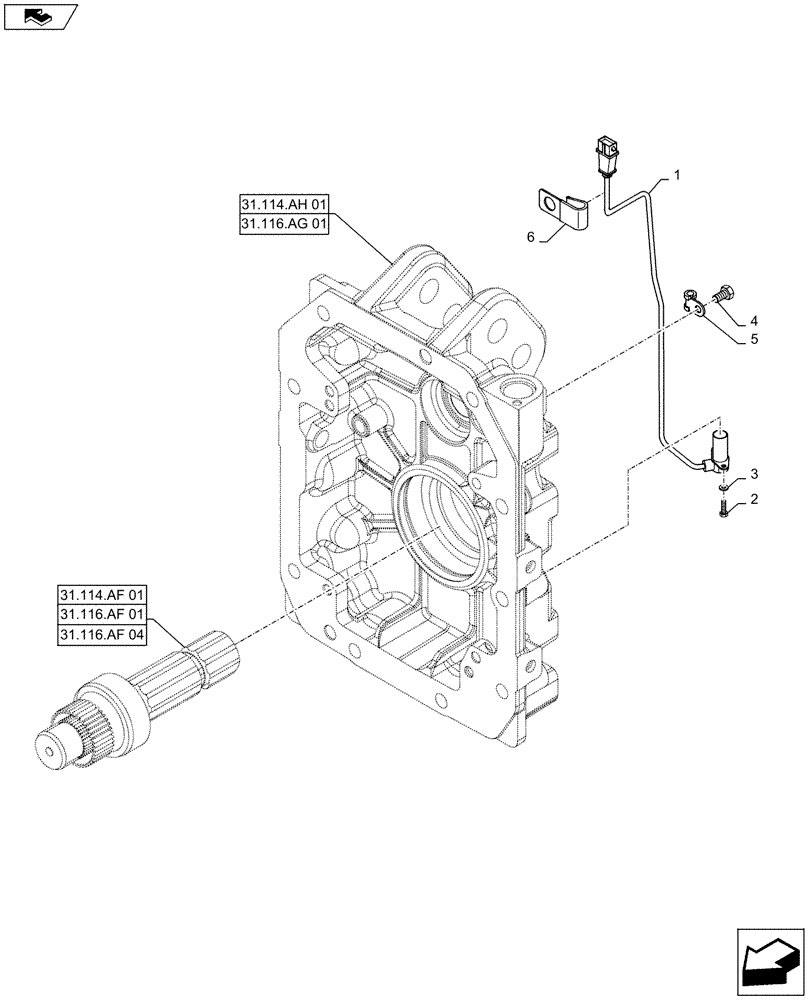 Схема запчастей Case IH MAXXUM 110 - (55.048.AI[01]) - VAR - 330800, 332801, 332805 + STD - REAR PTO - SPEED SENSOR (55) - ELECTRICAL SYSTEMS