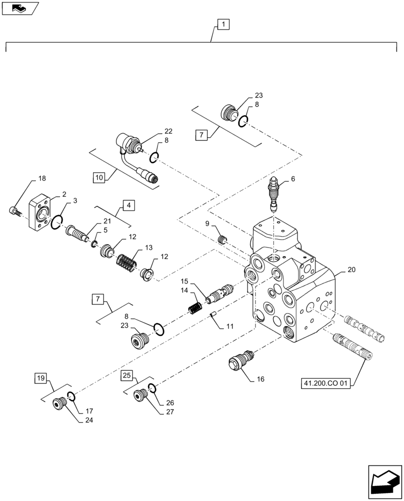 Схема запчастей Case IH MAXXUM 110 - (41.200.CO[02]) - VAR - 330631, 336631, 743723 - FAST STEERING - VALVE BREAKDOWN (41) - STEERING