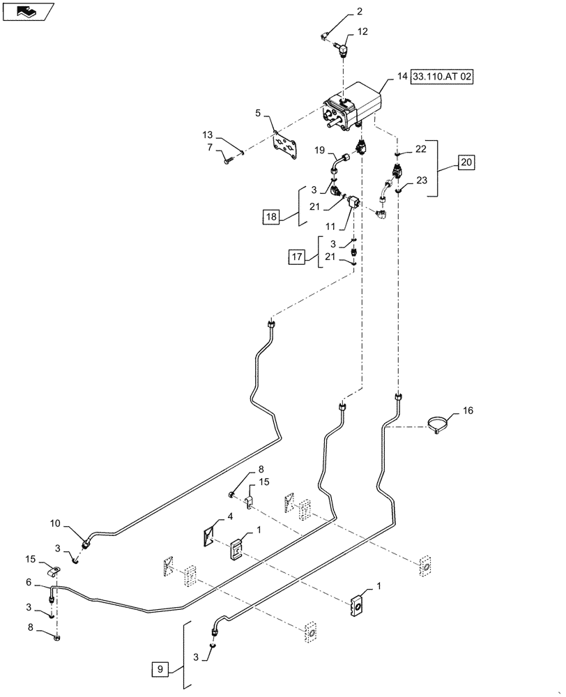 Схема запчастей Case IH MAGNUM 370 - (33.220.AC[05]) - MASTER BRAKE WITH PNEUMATIC TRAILER BRAKE - CVT - HD AXLE (33) - BRAKES & CONTROLS