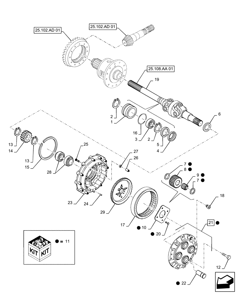 Схема запчастей Case IH MAGNUM 235 - (25.108.AB[01]) - VAR - 429286 PLANETARY FINAL DRIVE AND HUB, CLASS 4.5 (25) - FRONT AXLE SYSTEM
