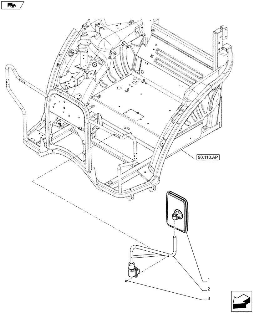 Схема запчастей Case IH FARMALL 115C - (90.118.BM[01]) - VAR - 743575 - LH MIRROR, W/O CAB (90) - PLATFORM, CAB, BODYWORK AND DECALS