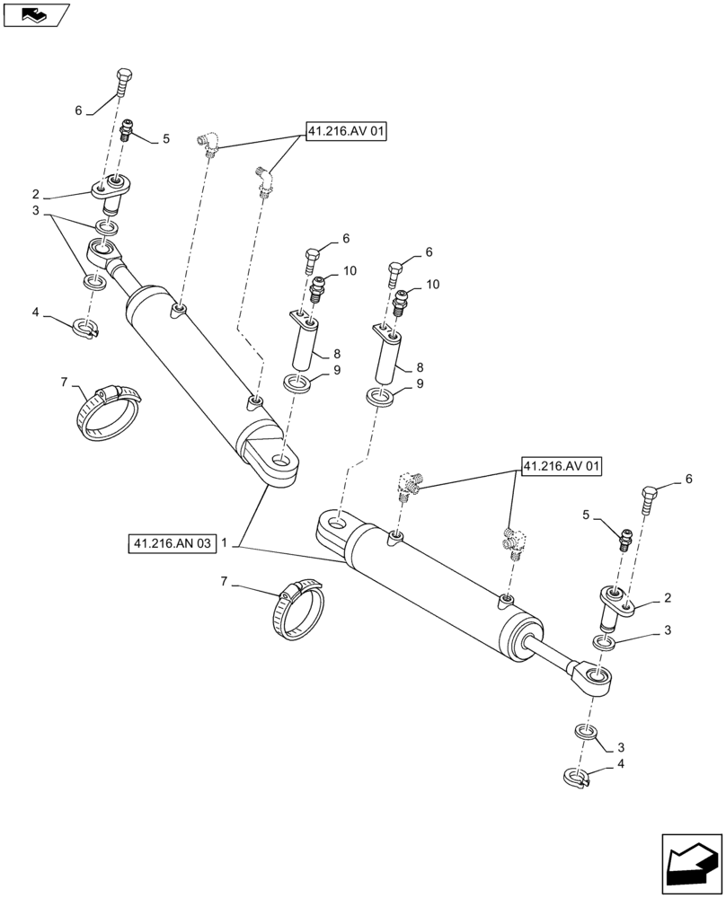 Схема запчастей Case IH MAXXUM 125 - (41.216.AN[02]) - VAR - 330414, 330427 - CL.3 SUSPENDED FRONT AXLE - HYDRAULIC STEERING CYLINDERS (41) - STEERING