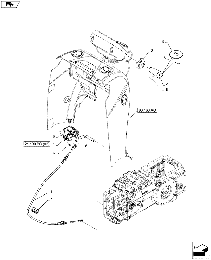Схема запчастей Case IH FARMALL 115C - (21.130.BC[01]) - REVERSER, CONTROL LEVER, W/ CAB (21) - TRANSMISSION