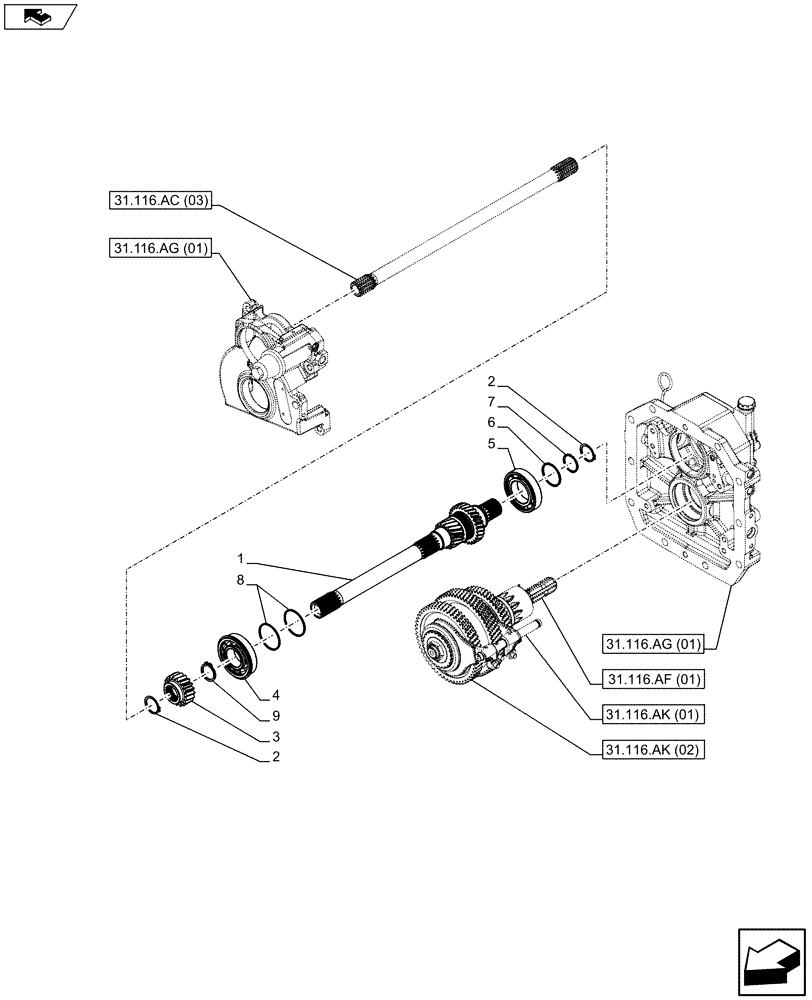 Схема запчастей Case IH FARMALL 95C - (31.116.AL[01]) - VAR - 743768 - PTO 540/540E/1000 RPM, HYDRAULIC, DRIVE GEAR SHAFT (31) - IMPLEMENT POWER TAKE OFF