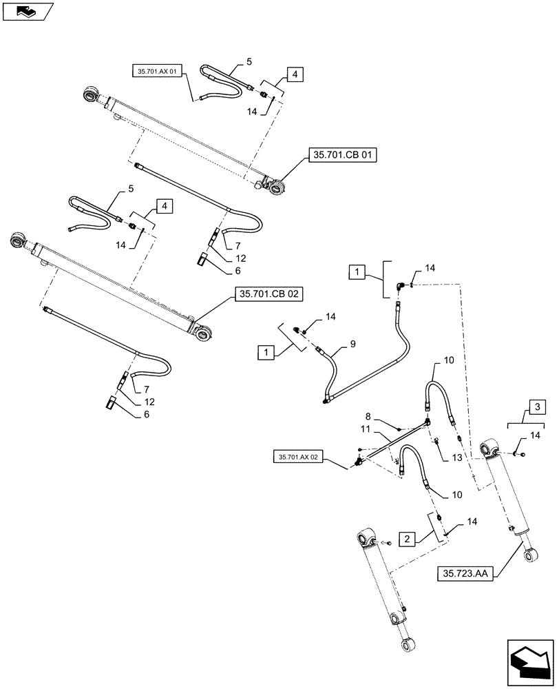 Схема запчастей Case IH SV250 - (35.701.AX[03]) - BOOM HYDR LINES (35) - HYDRAULIC SYSTEMS