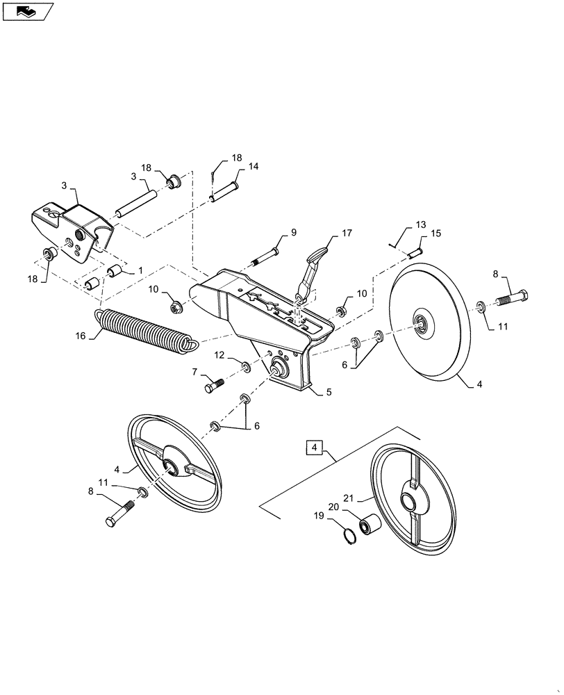 Схема запчастей Case IH 4025 - (77.105.AB[04]) - PRESS WHEEL ASSEMBLY, FRONT WITH CAST WHEELS (77) - SEEDING/PLANTING