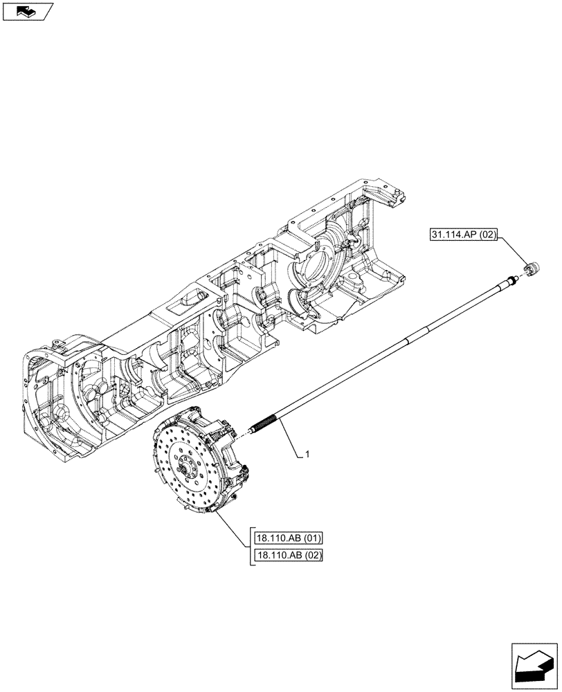 Схема запчастей Case IH FARMALL 85C - (31.114.AD[02]) - VAR - 743519 - PTO 540-540E RPM W/ GROUND SPEED, MECHANICAL, SHAFT, FRONT, W/O CAB - ISO (31) - IMPLEMENT POWER TAKE OFF